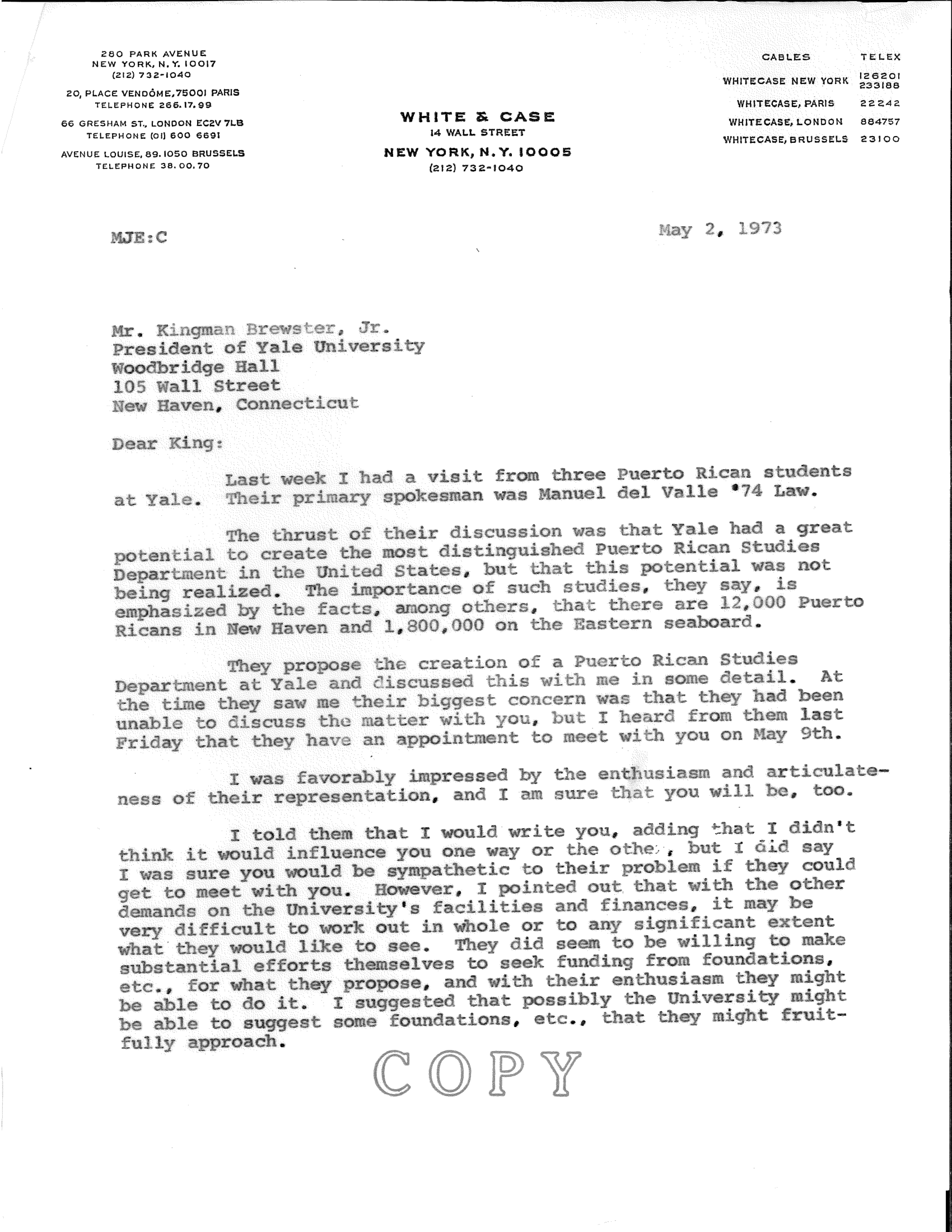 White & Case, May 2, 1973